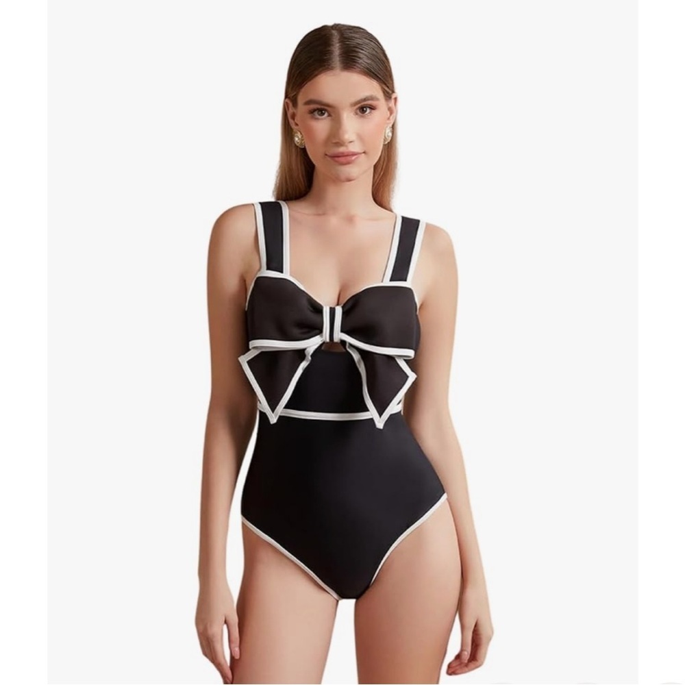 Black and White Bow Swimsuit - Picture 1 of 4